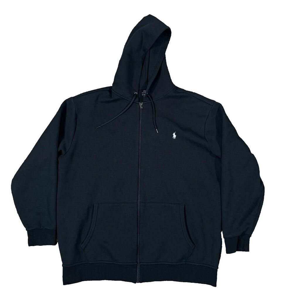 Polo Ralph Lauren Hoodie Men's 2XLT Black Double Knit Full Zip Pony Big Tall